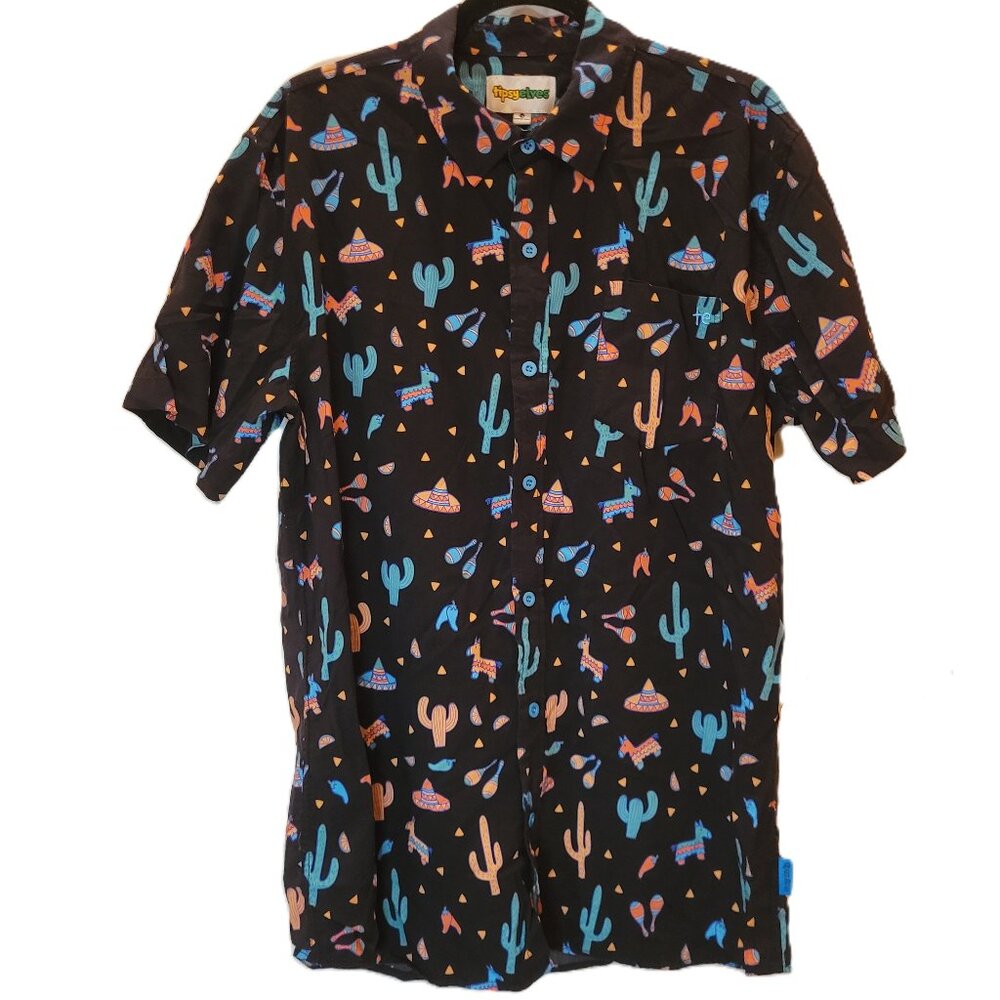 Tipsy Elves Short Sleeve Button Up Midnight Fiesta Shirt Sz XL